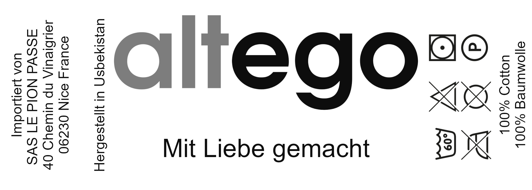Étiquette altego, exemple d'étiquette personnalisable cousue dans nos textiles